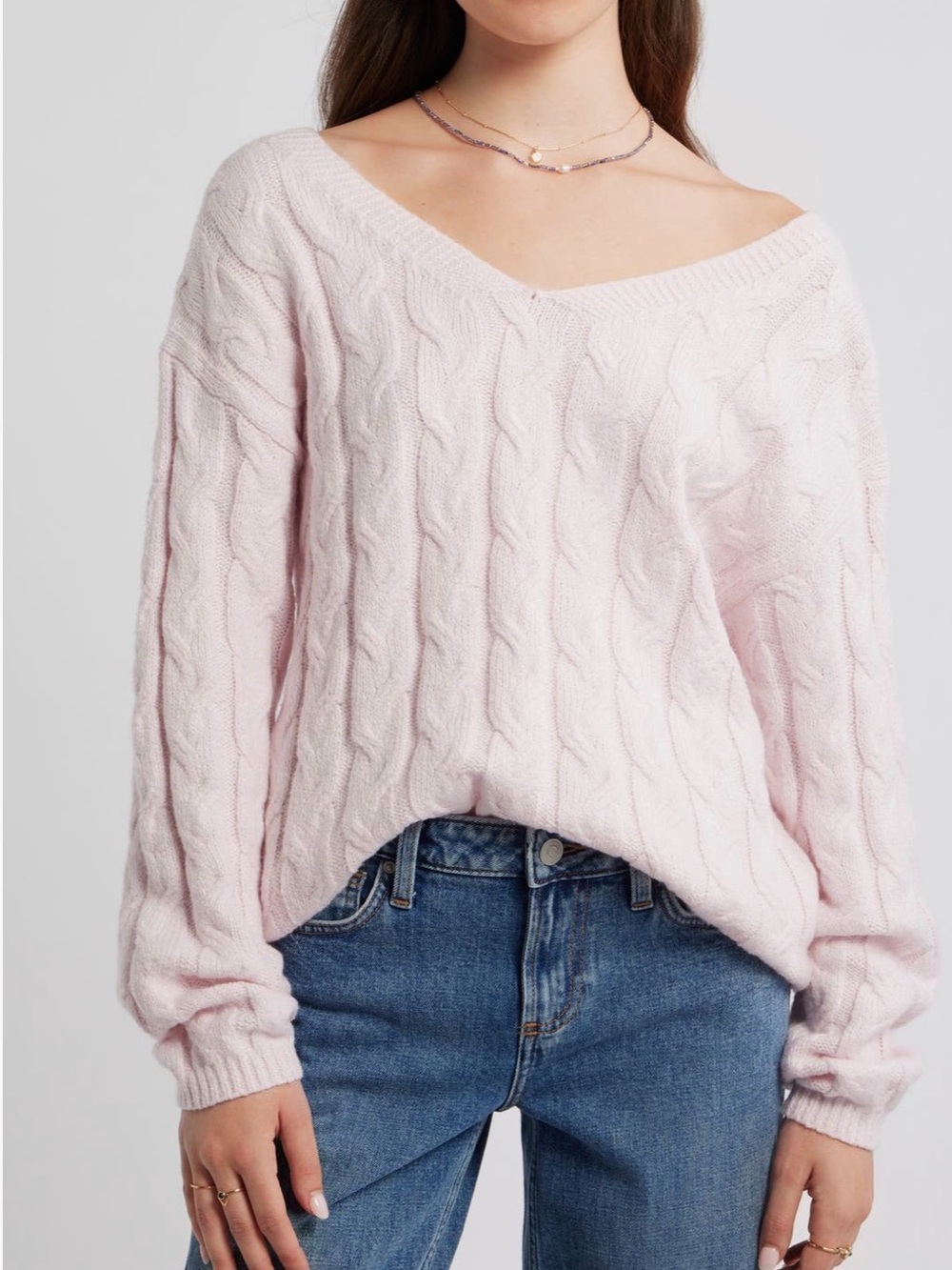 bp Off-the-Shoulder Cable Knit Sweater in Light Pink